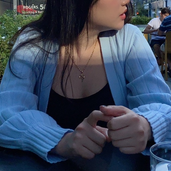 Wilfred Plunge Cardigan in Heatwave Blue - Picture 3 of 3